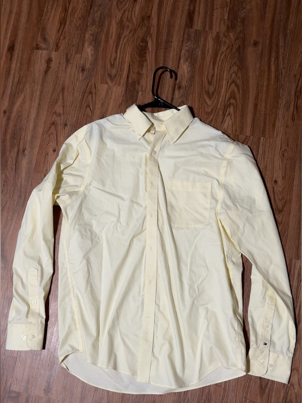 Tommy Hilfiger Pale Yellow Pinpoint Dress Shirt - Regular Fit Stretch (Size L 34